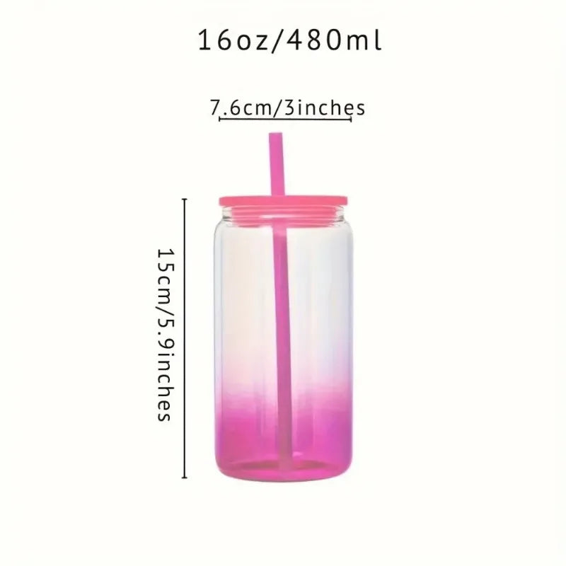 Cravinc 16oz Gradient Color Glass Mason Cup with Lid and Straw