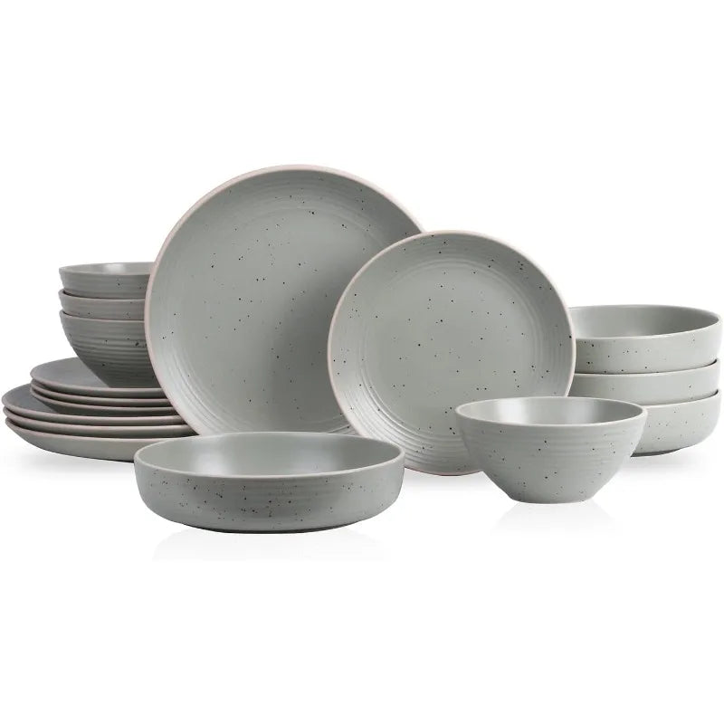 Cravinc 16-Piece Stoneware Dinnerware Set for 4, Modern Round Plates & Bowls