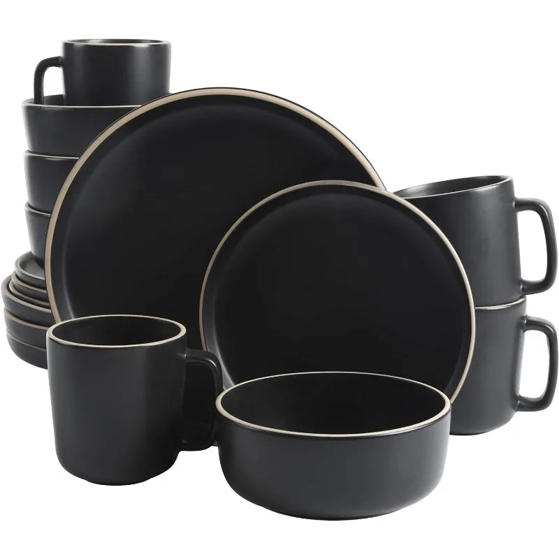 Cravinc 16-Piece Round Matte Stoneware Dinnerware Set for 4, Green