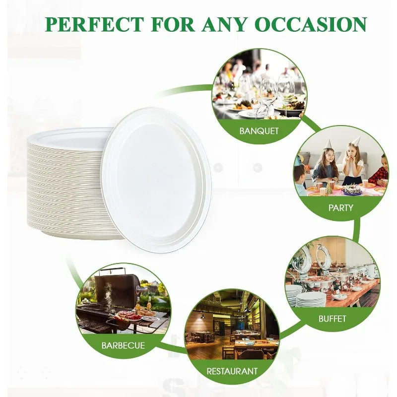 Cravinc 12 inch Oval Paper Plates 125 Pack - Super Strong & 100% Compostable