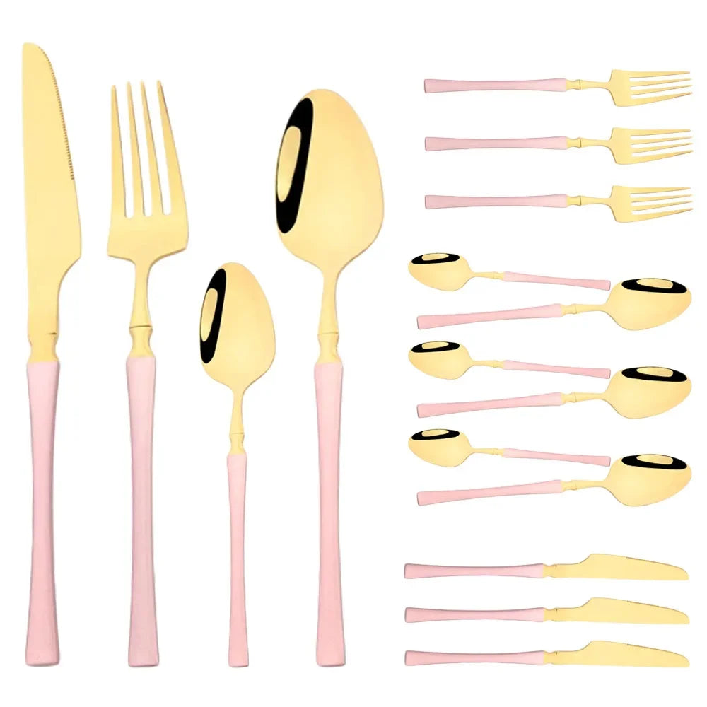 Cravinc 16-Piece Green Gold Stainless Steel Cutlery Set for Elegant Dining