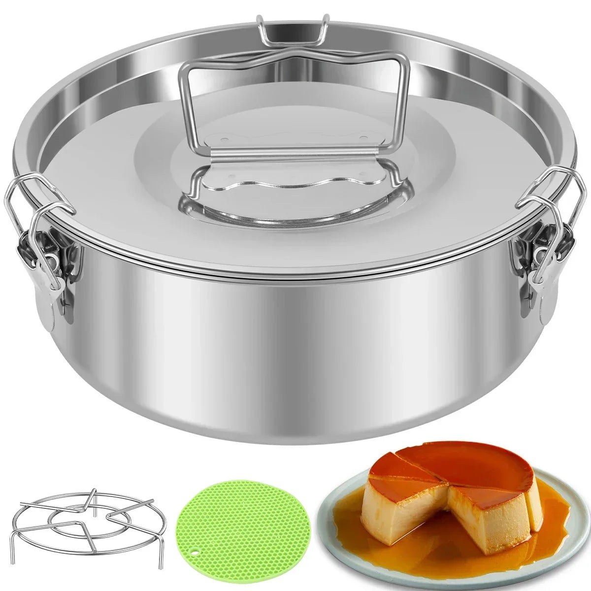 Cravinc 1.5QT Stainless Steel Round Cake Flan Pan Mold Set