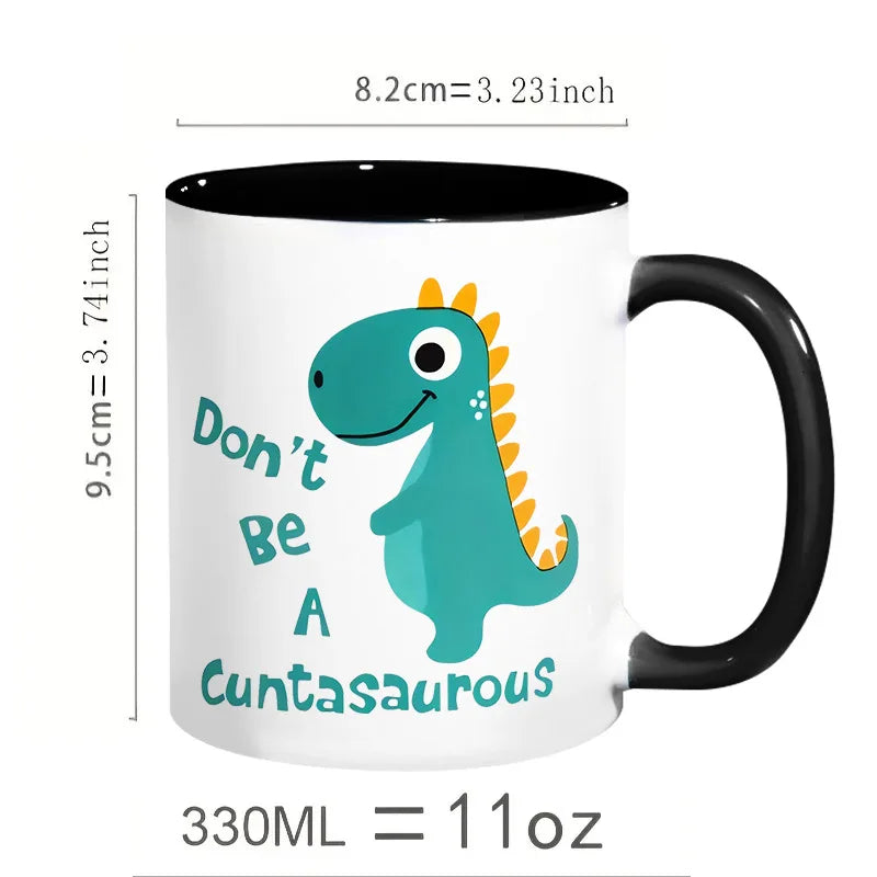 Cravinc 11oz Dinosaur Coffee Mug - White Ceramic Funny Cup for Coffee Tea Lover