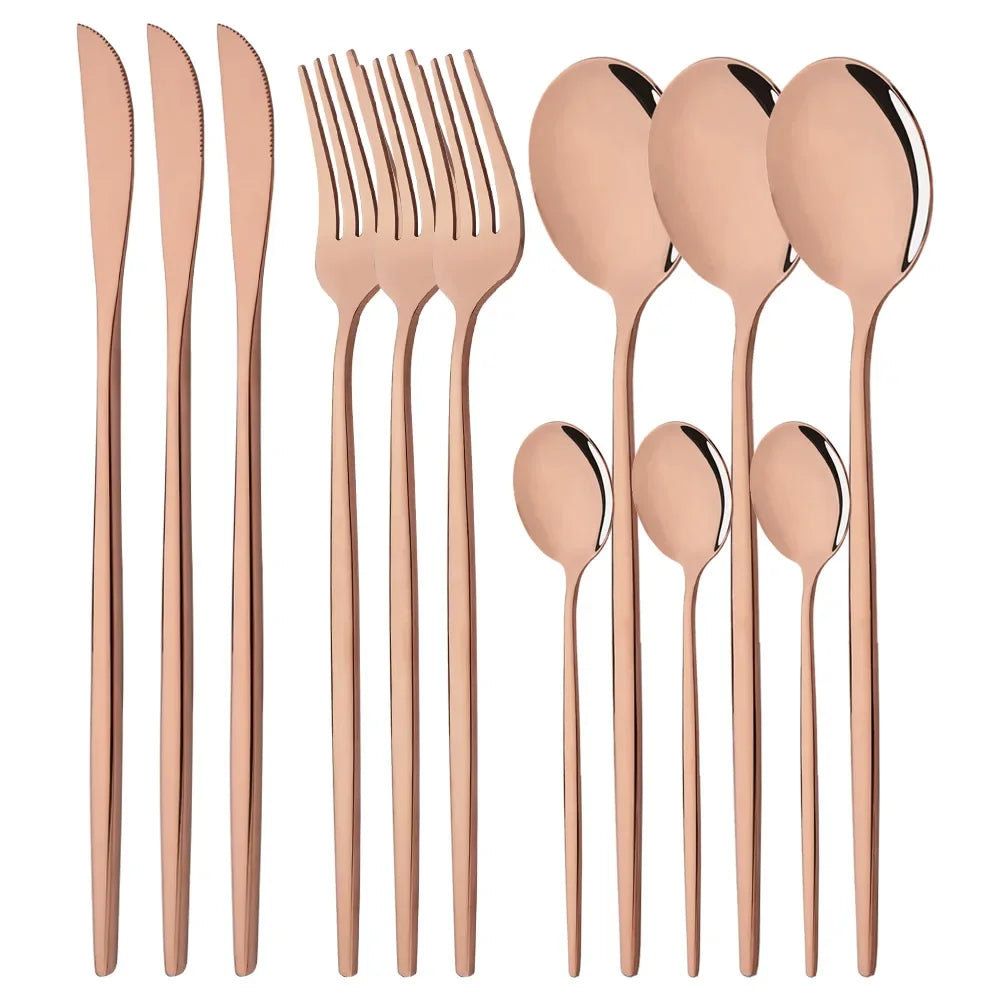 Cravinc 12Pcs Rainbow Silverware Cutlery Set Stainless Steel Luxury Flatware Fork Spoon Knife