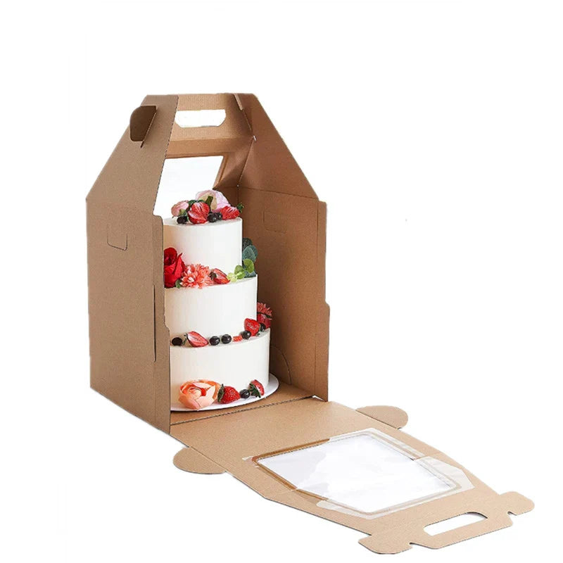 Cravinc 14" Two Layer Window Cake Box with Handle for Birthday Cakes