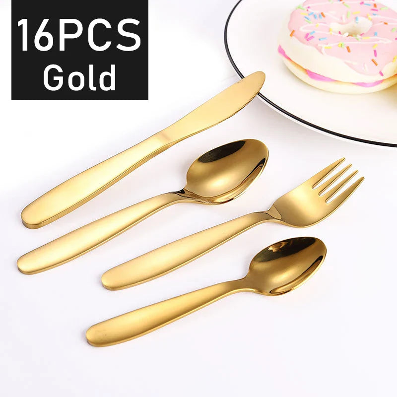 Cravinc 16 Piece Gold Stainless Steel Kids Cutlery Set