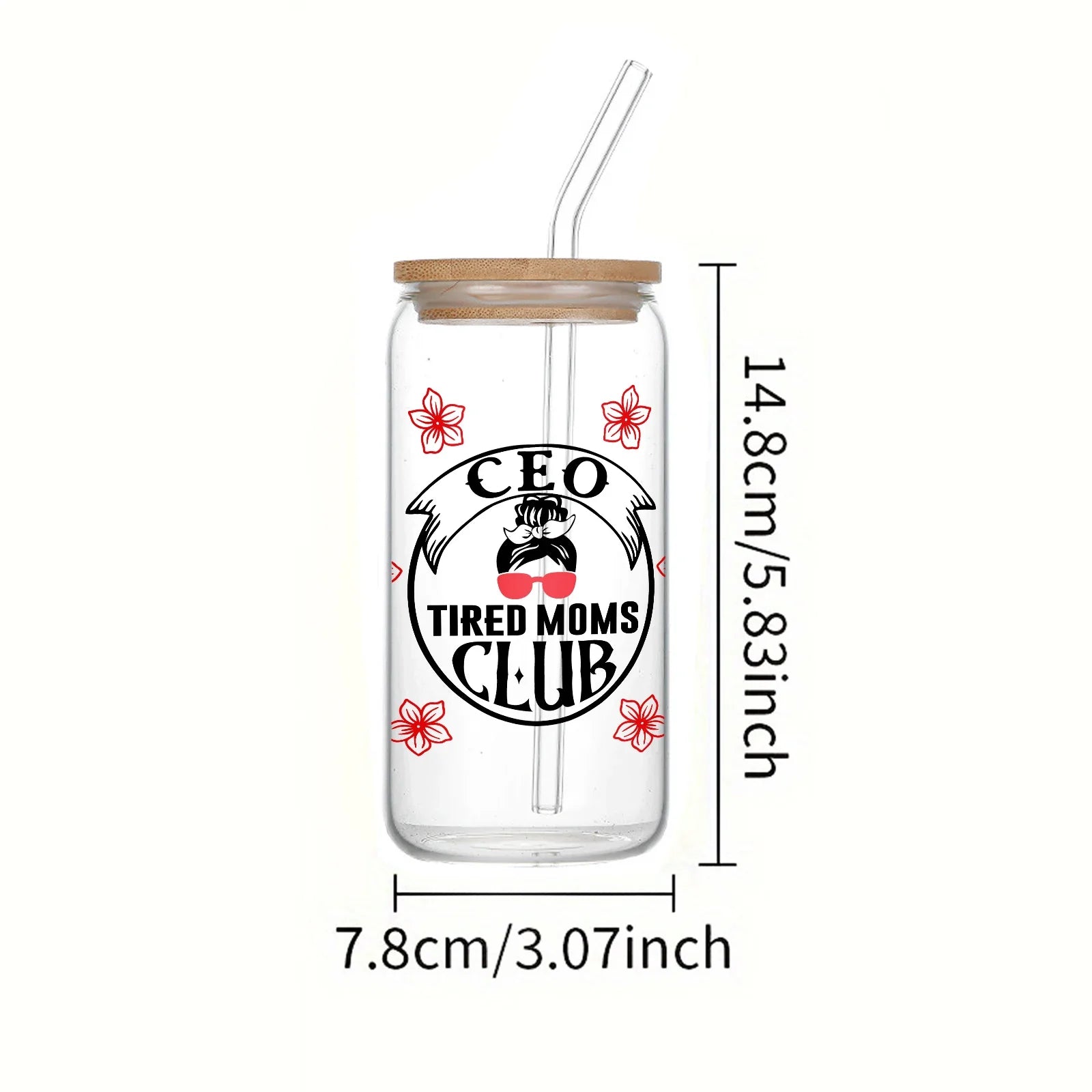 Cravinc 16oz Floral 3D Print Glass Mason Can with Bamboo Lid & Straw