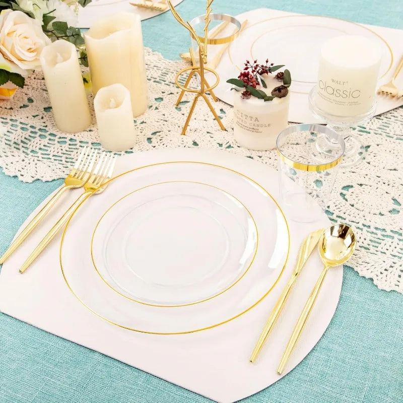 Clear Gold Plates Set for 50 Guests by Cravinc