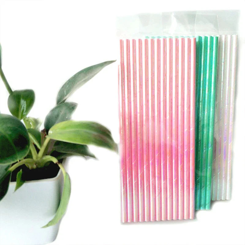 25pcs Cravinc Metallic Foil Paper Straws: Glitter Rainbow Birthday Wedding Cake Pop