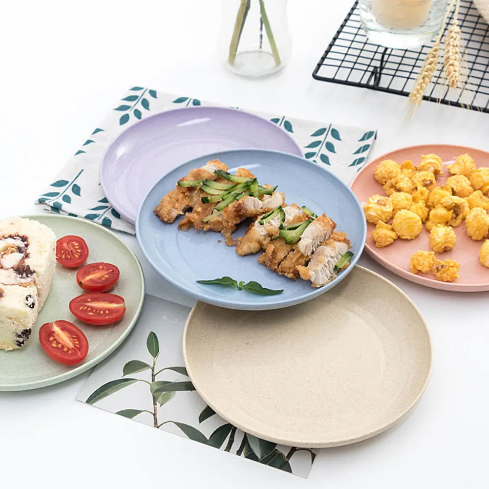 Cravinc 15cm Wheat Straw Plates Set for Home, Picnic & Kids - 5PC Round Dishes