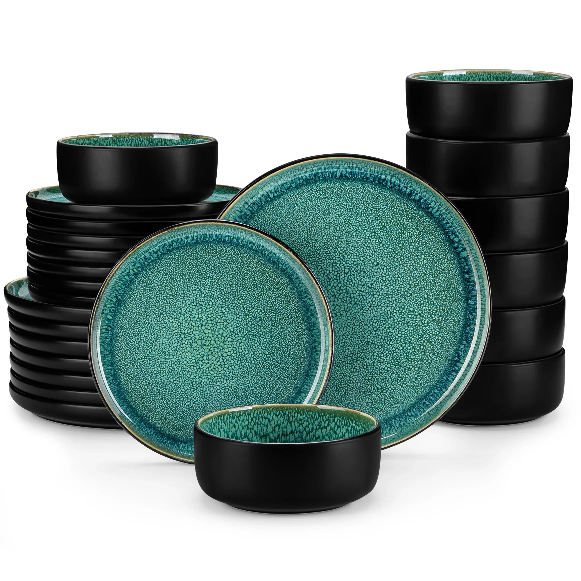 Cravinc 12/24 Piece Green Reactive Glaze Ceramic Dinner Set with Mediterranean Style