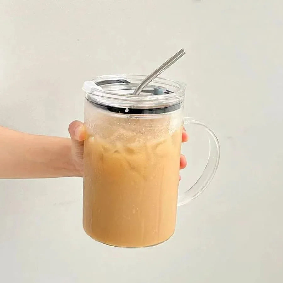 Cravinc 1000ML Glass Tumbler with Lid and Straw - Clear Juice Coffee Cup Mug