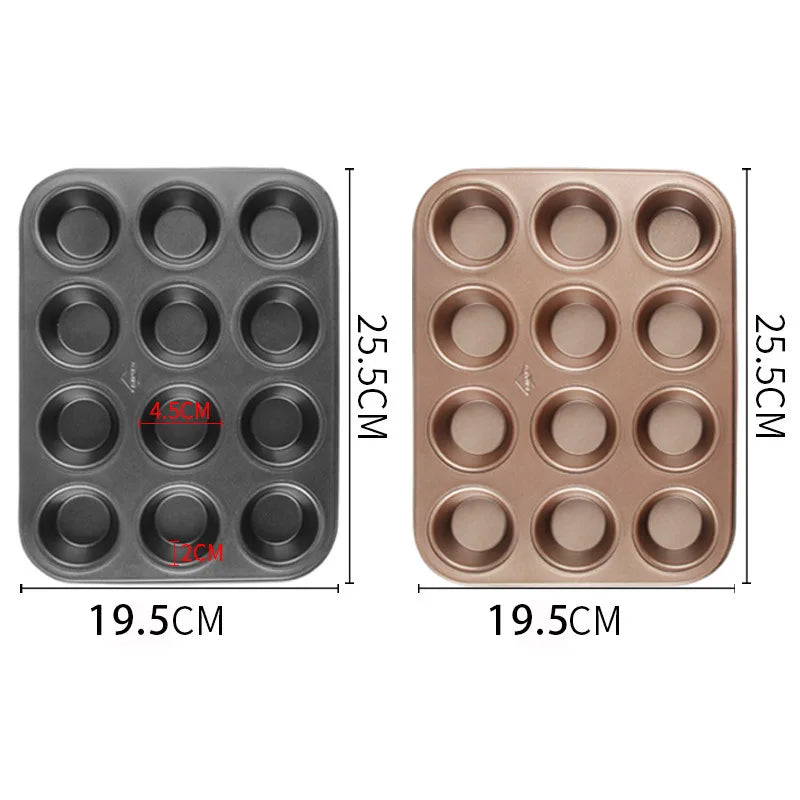 Cravinc 12 Hole Cupcake Baking Mold Carbon Steel Bakeware Muffin Tray Kitchen Accessories