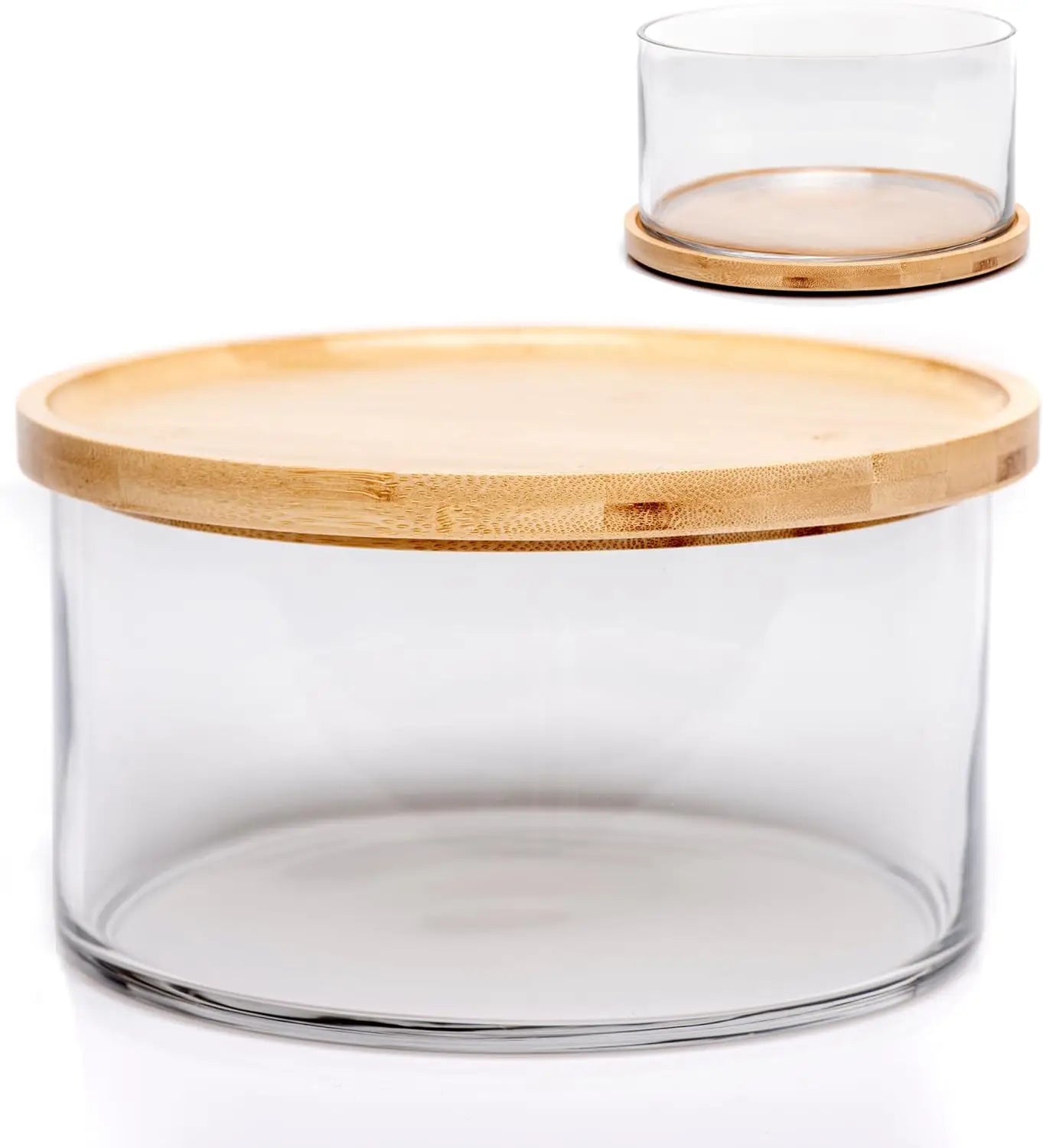 Cravinc 125oz Glass Salad Bowl with Bamboo Lid - XL Clear Mixing Dish