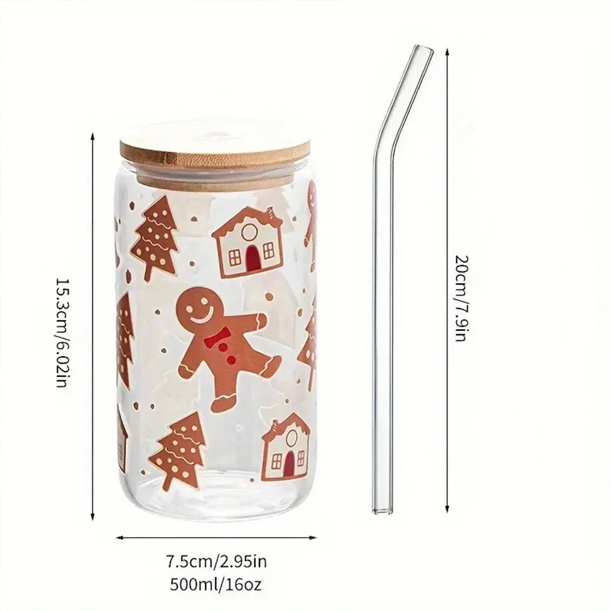 Cravinc 16oz Gingerbread Man Glass with Bamboo Lid & Custom Sticker