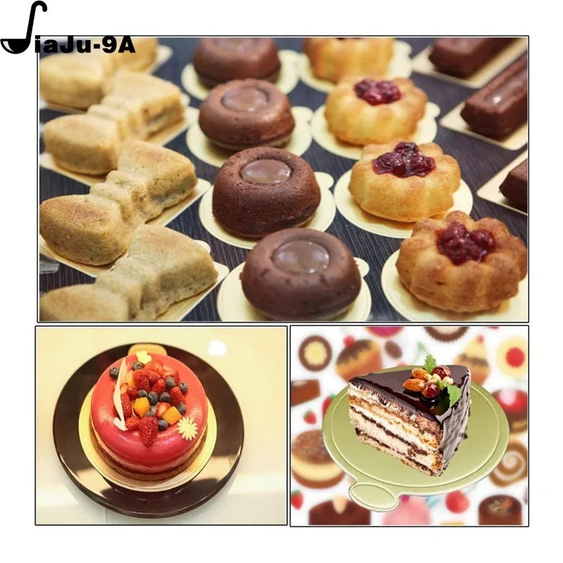 Cravinc 100 Pcs Golden Cake Base 8/9cm Disposable Dessert Board Baking Accessories