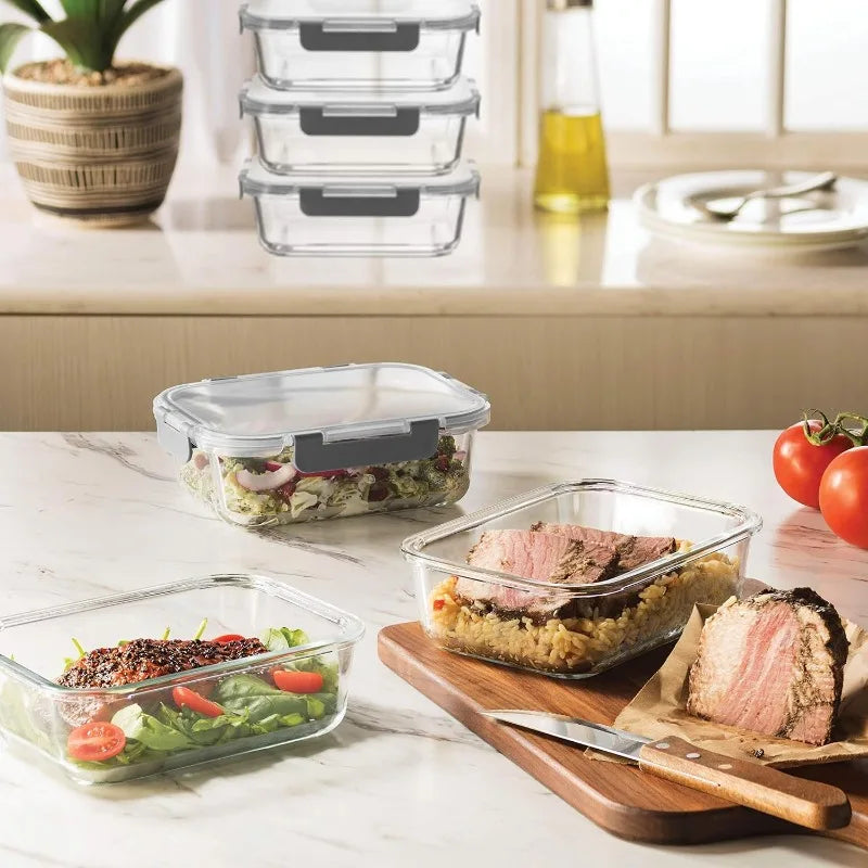 Cravinc 12-Piece Glass Food Storage Containers Set, 32oz Capacity - 100% Leakproof Hinged Locking Lids