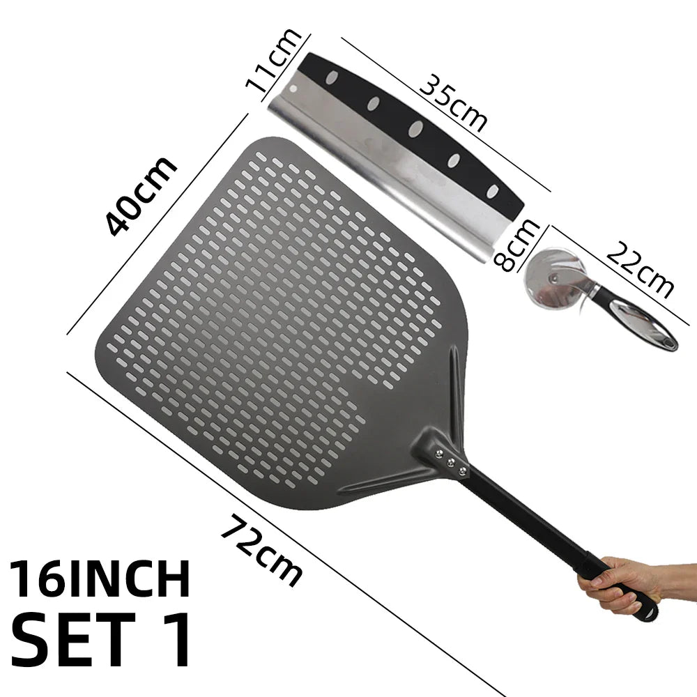 Cravinc 16" Perforated Pizza Peel with Metal Handle - Nonstick Kitchen Tool