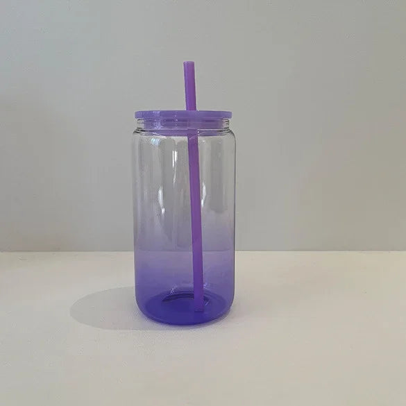 Cravinc 16oz Gradient Color Glass Mason Cup with Lid and Straw