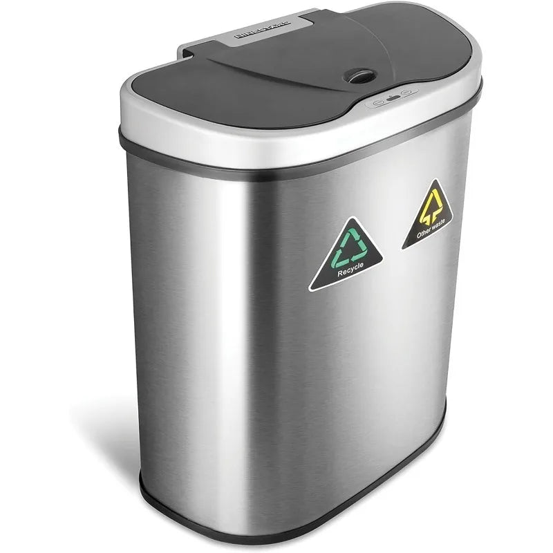 Cravinc 18 Gal Motion Sensor Trash Can/Recycler Silver/Black Stainless Base