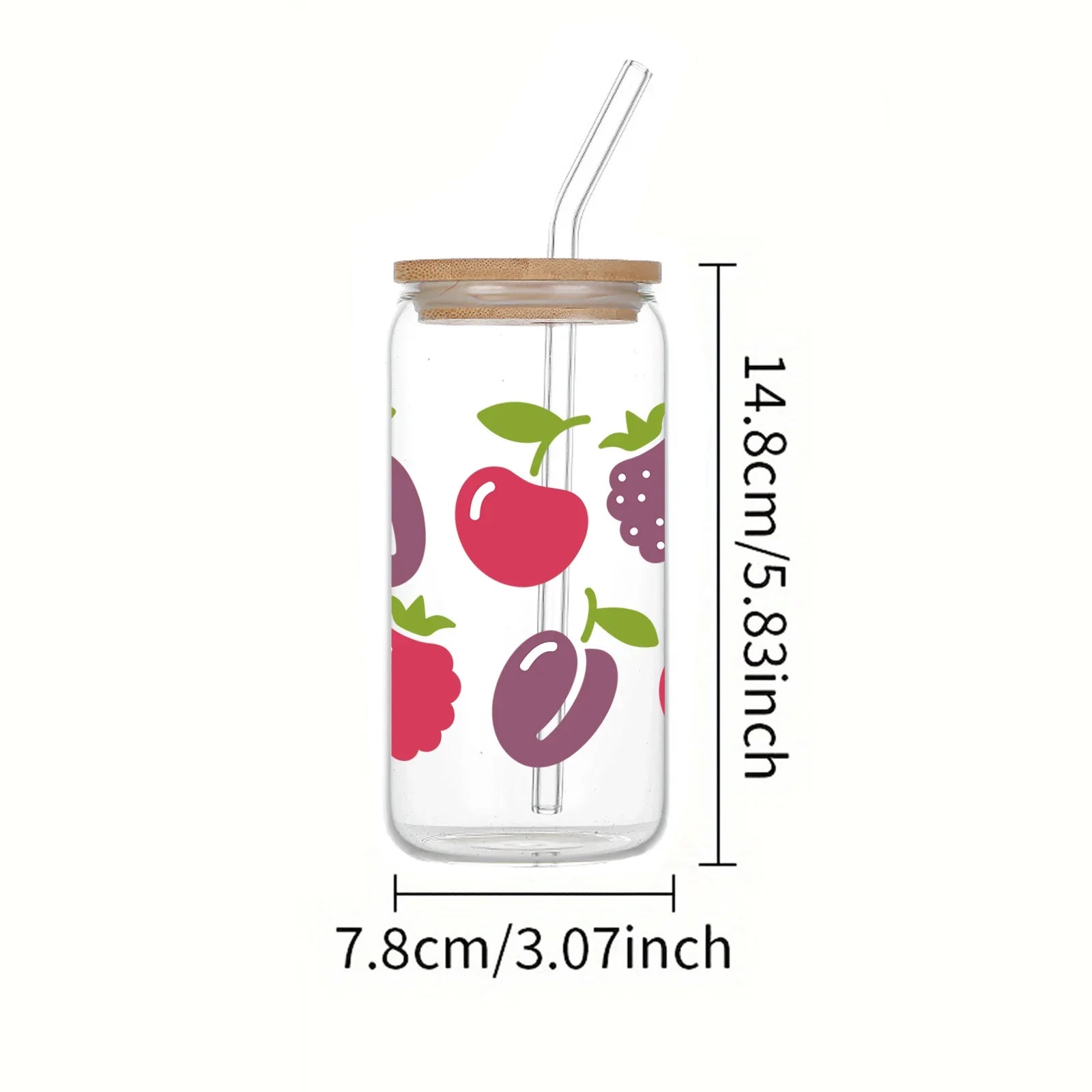 Cravinc 16oz Fruit Pattern Glass Bottle with Bamboo Lid for Summer