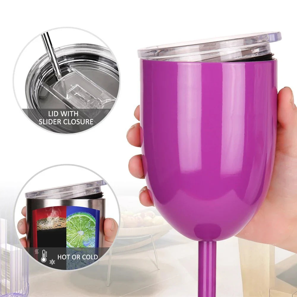 Cravinc 10oz Stainless Steel Wine Glass Thermos - Double Wall Insulation, Unbreakable Goblet