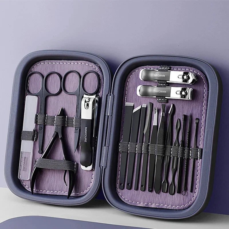 Cravinc 18-Piece Stainless Steel Nail Grooming Set for Manicure and Pedicure