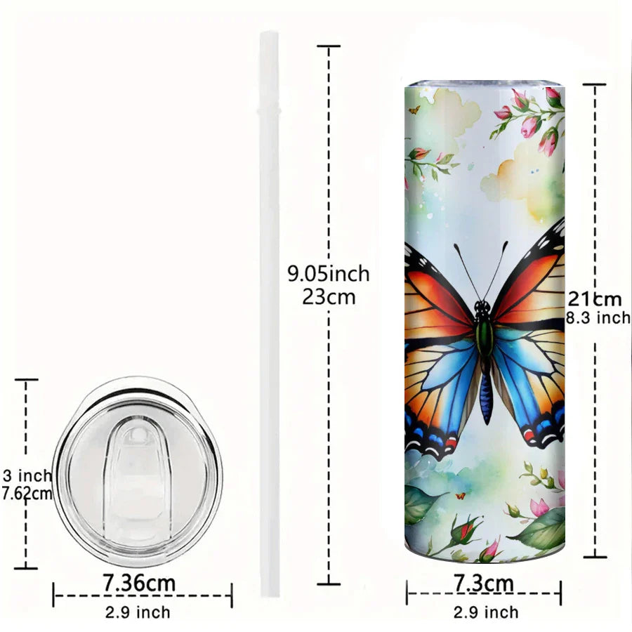 Colorful Butterfly Maple Leaf Flower Stainless Steel Water Bottle by Cravinc