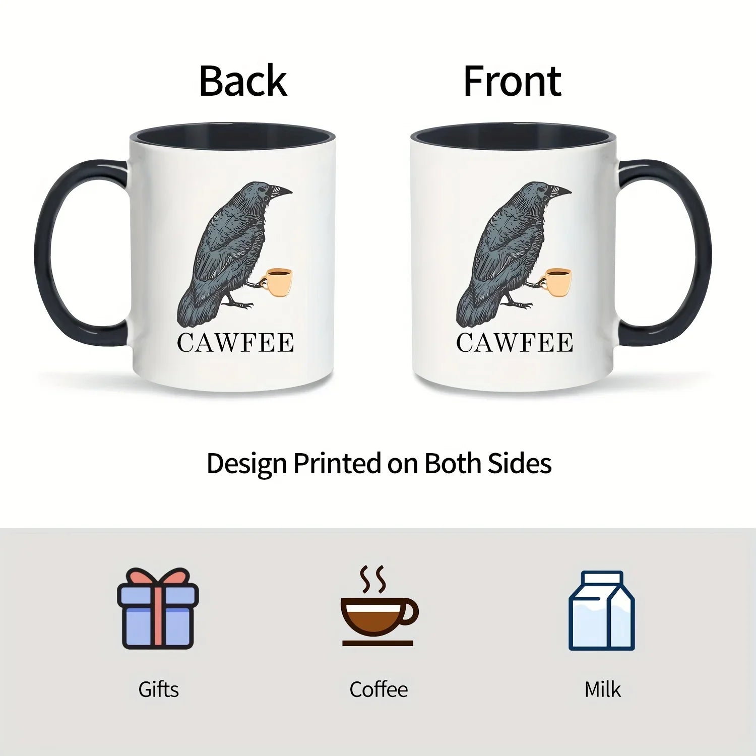 Cawfee Crow Mug: Funny Bird Lover Art 11oz Ceramic Cup, Gift Box - Cravinc Brand