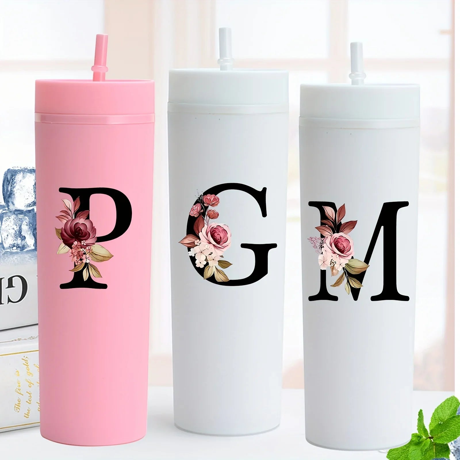 Cravinc 16oz Flower Pattern Plastic Water Bottle - Beverage Cup Gift