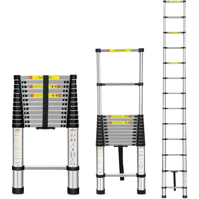 Cravinc 12.5FT Aluminum Telescopic Extension Ladder with Non-Slip Feet