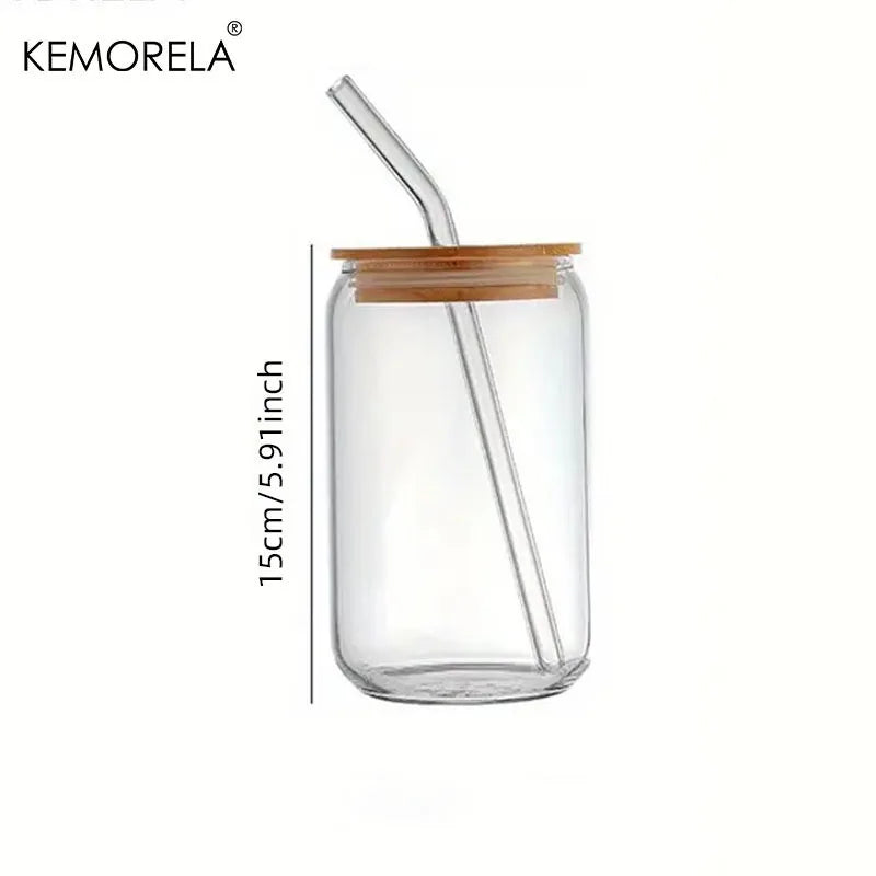 Cravinc 17oz Glass Drinking Cups Set with Glass Straw - 500ml Beer & Coffee Tumbler