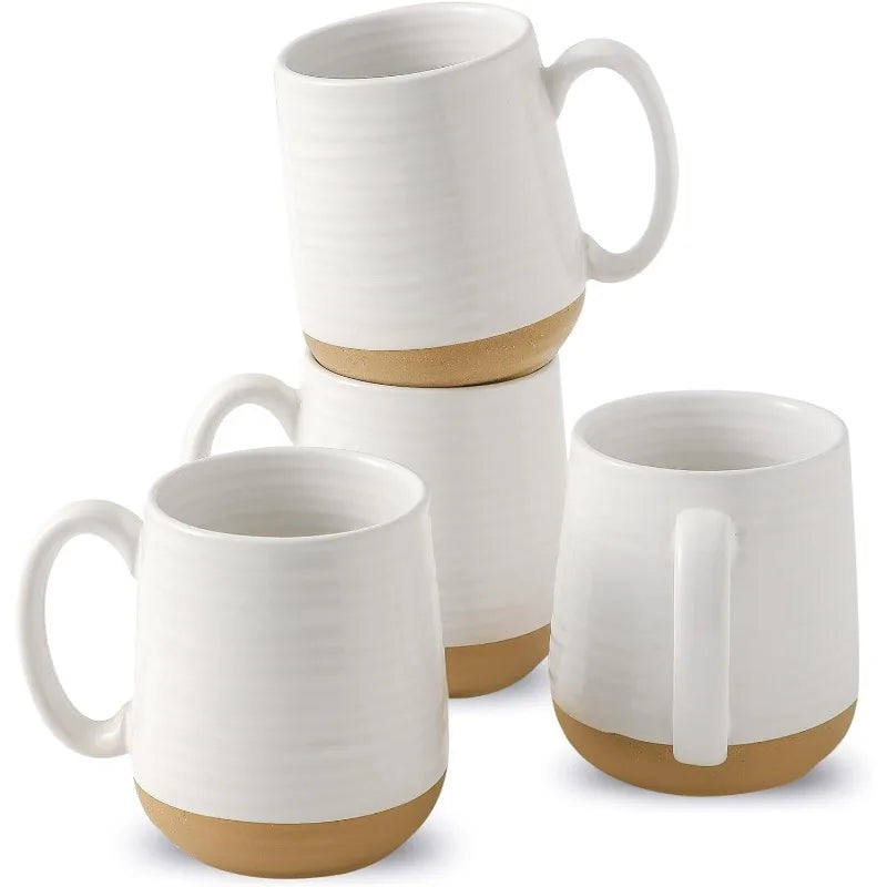 Cravinc 15 oz Ceramic Coffee Mugs Set of 4 - Porcelain Latte Cups with Handle