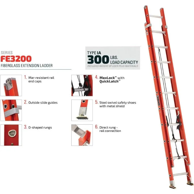 Cravinc 16ft Extension Ladder, Orange