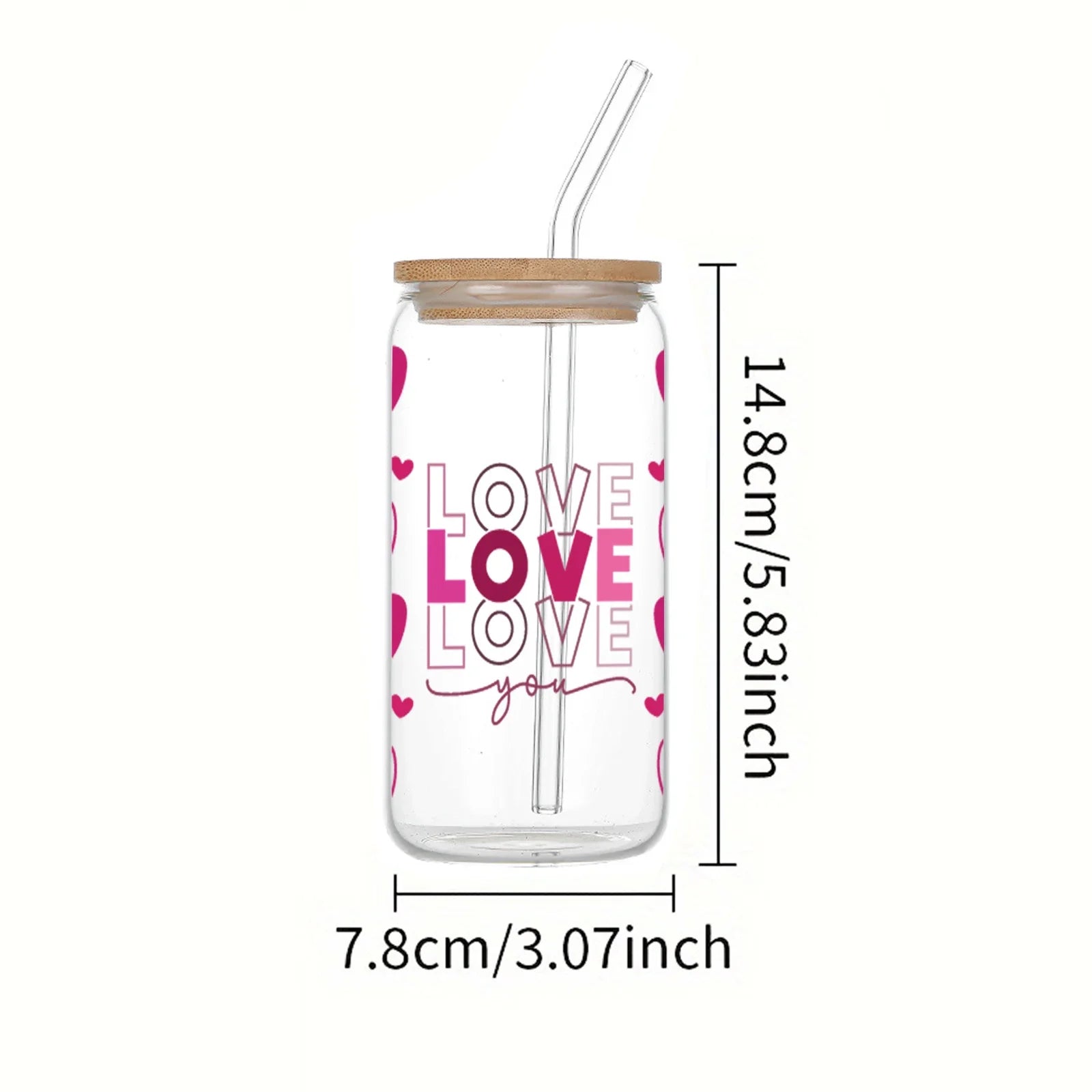 Cravinc 16oz Pink Love Letter Glass Drink Cup - Valentine's Day Gift