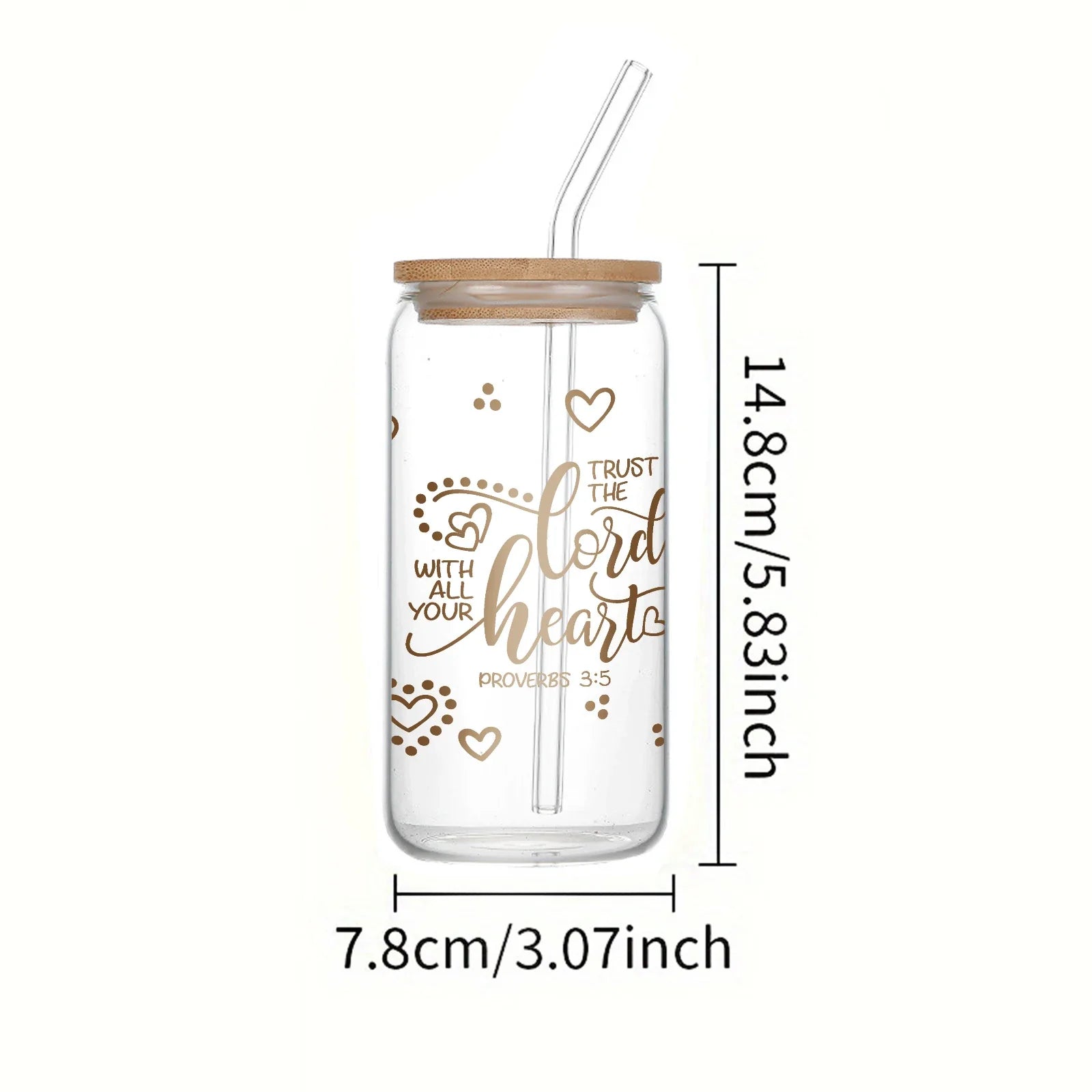 Cravinc "Trust The Lord" 16oz Glass Mason Jar with Bamboo Lid & Straw, Summer Drinkware