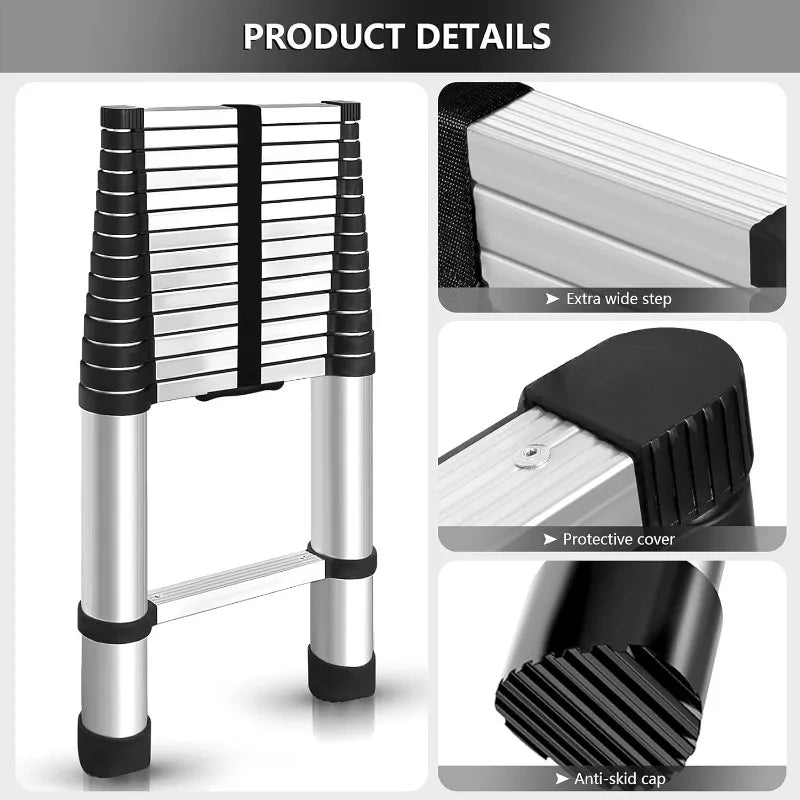 Cravinc 14.5FT Aluminum Telescopic Ladder Multi-Use Non-Slip Folding Extension Step Ladder