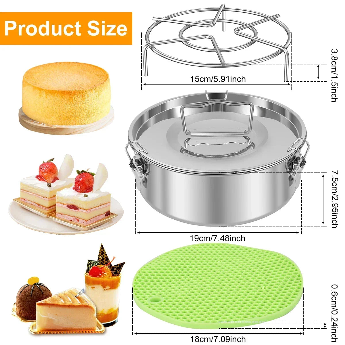 Cravinc 1.5QT Stainless Steel Round Cake Flan Pan Mold Set