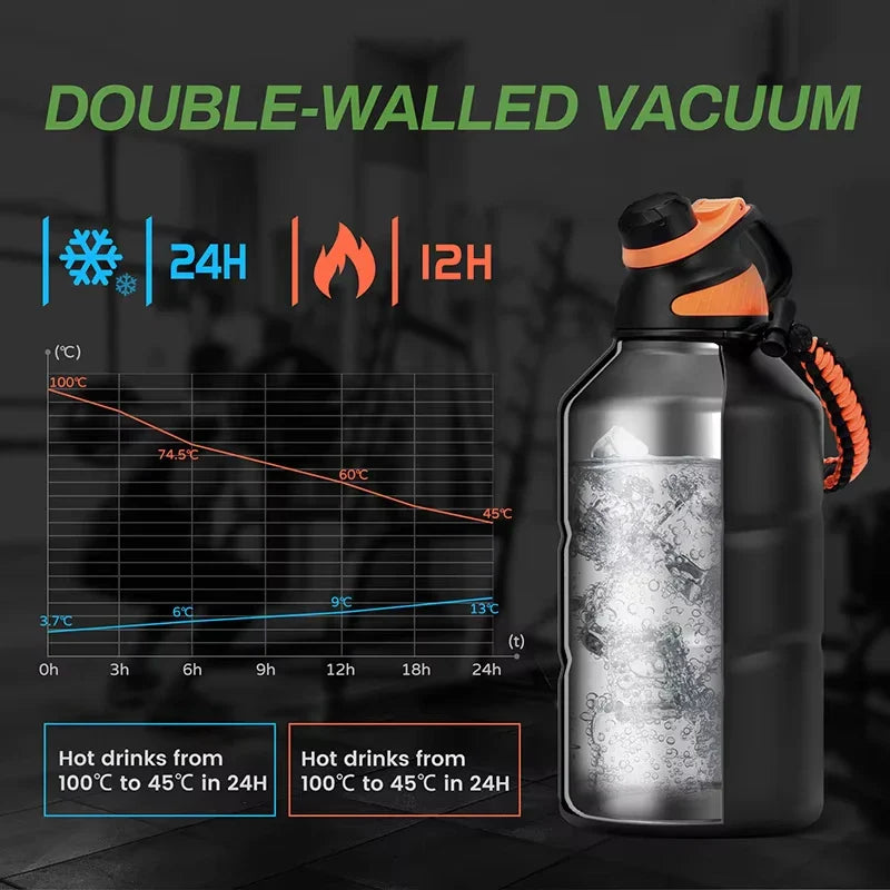 Cravinc 1.9L Stainless Steel Thermal Water Bottle with Rope Gym - Hot & Cold Vacuum Flask