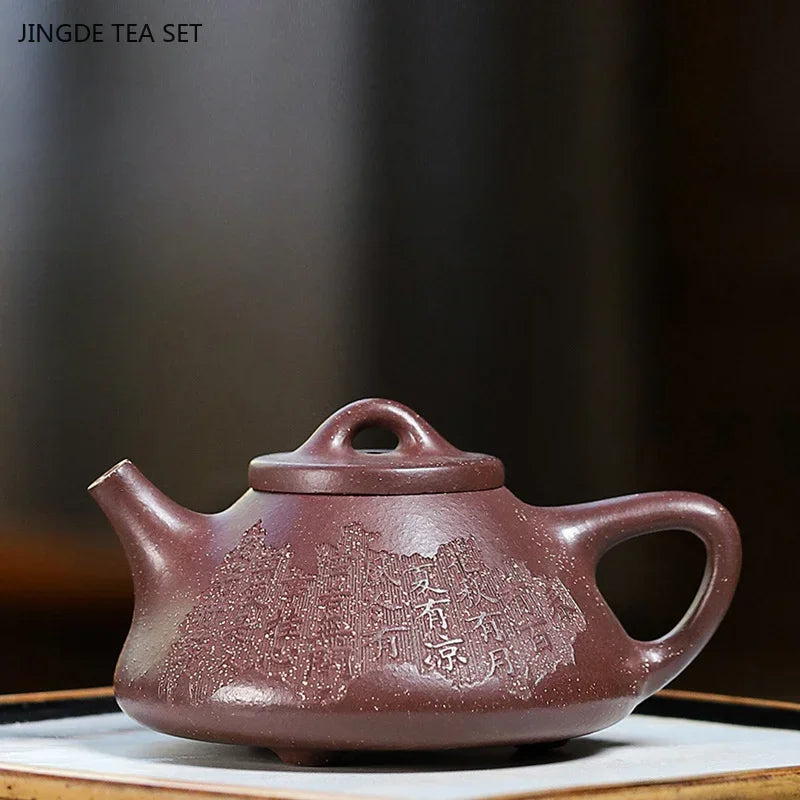 200ml Yixing Purple Clay Hand-Painted Teapot with Filter, Stone Scoop, and Tea Set