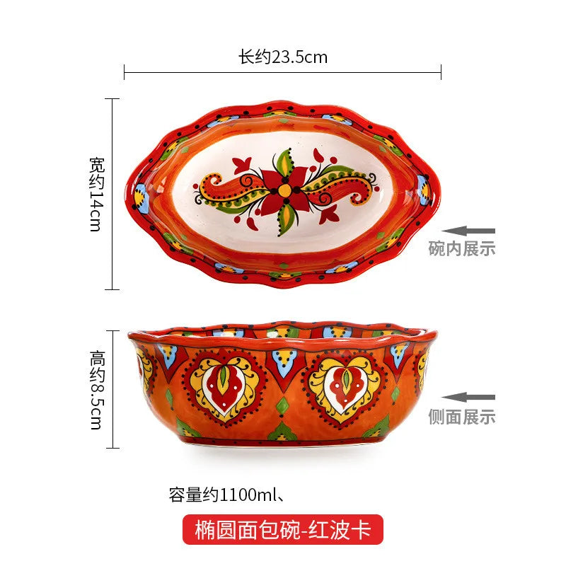 Cravinc 1100ML Ceramic Noodle Bowl Exquisite Fruit Salad Dessert Kitchen Accessories