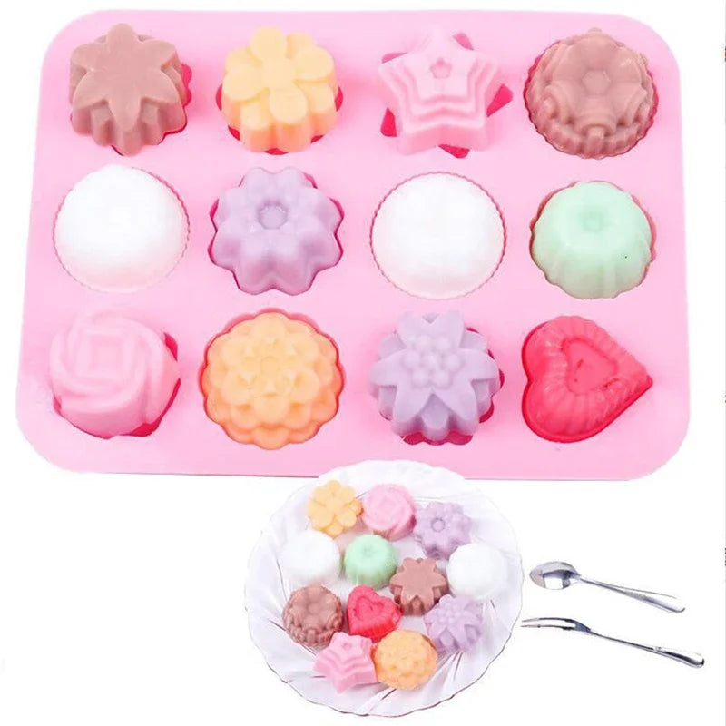 Cravinc 12-Hole Flowers Silicone Mold for Baking & Decorating Various Treats